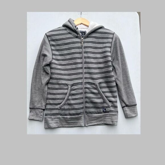 American Hawk Boys Gray /Black striped Zip Up Jacket size 10-12 - Picture 1 of 6